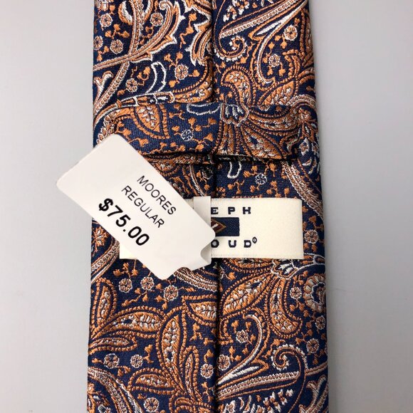 BNWT Joseph Abboud 100% Silk Orange and Navy Neck Tie - Picture 4 of 6